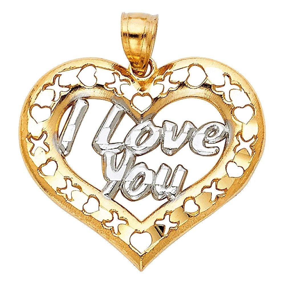 NEW 14K TWO TONE GOLD I LOVE YOU HEART PENDANT: NEW 14K TWO TONE GOLD I LOVE YOU HEART PENDANT I LOVE YOU HEART PENDANT NEW 14K TWO TONE GOLD Height : 23 mm Width : 26 mm Apx. WEIGHT : 1.8g