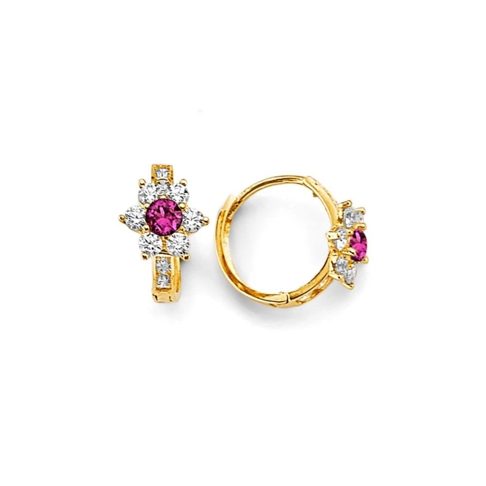 NEW 14K YELLOW GOLD FLOWER HUGGIES EARRINGS (1 of 2)