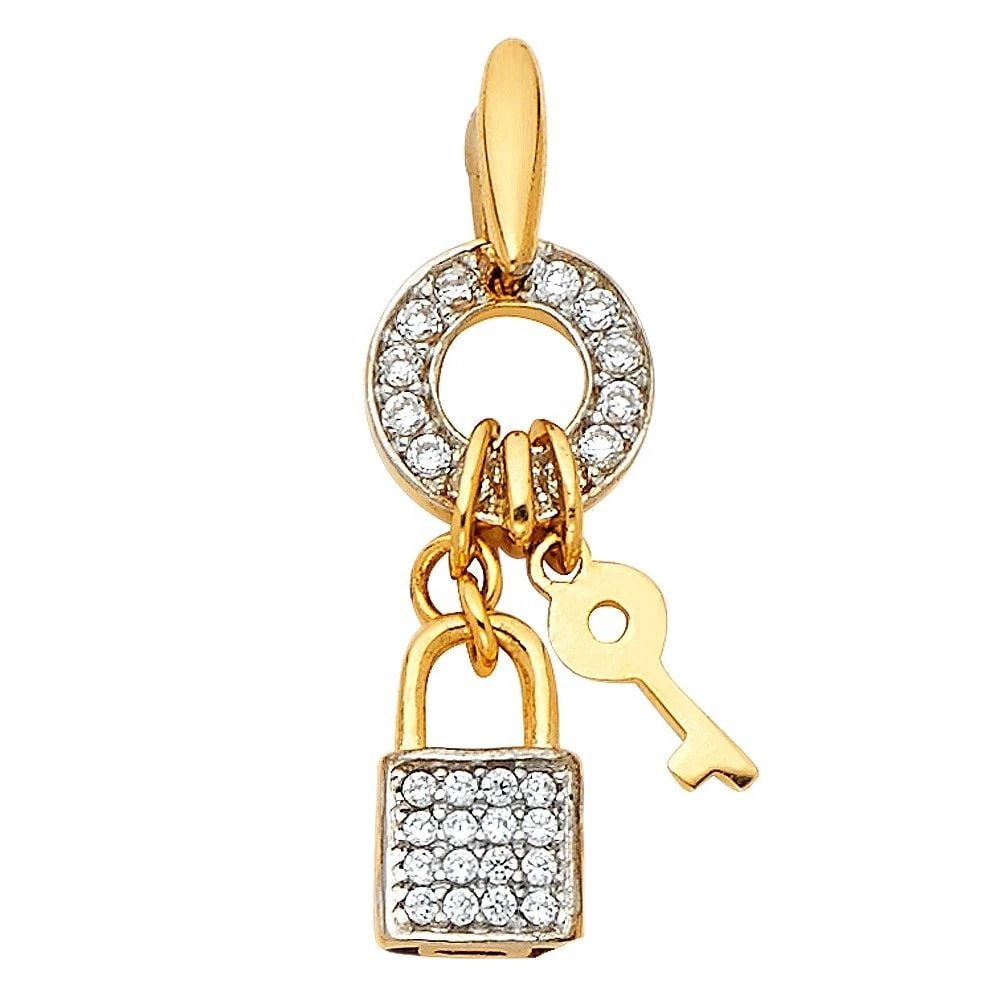 NEW 14K TWO TONE GOLD KEY & LOCK PENDANT (1 of 2)