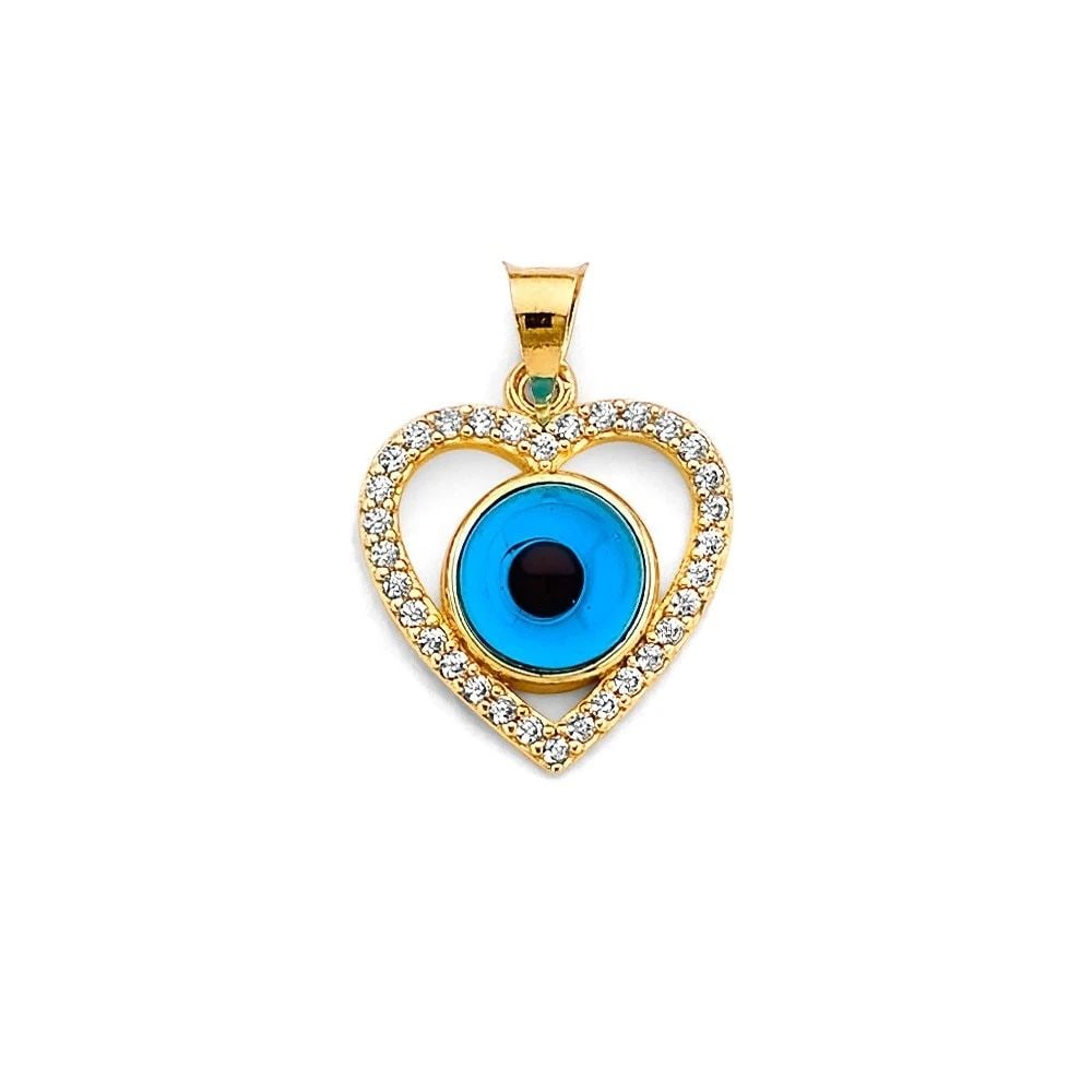 NEW 14K TWO TONE GOLD HEART EVIL EYE PENDANT (1 of 2)