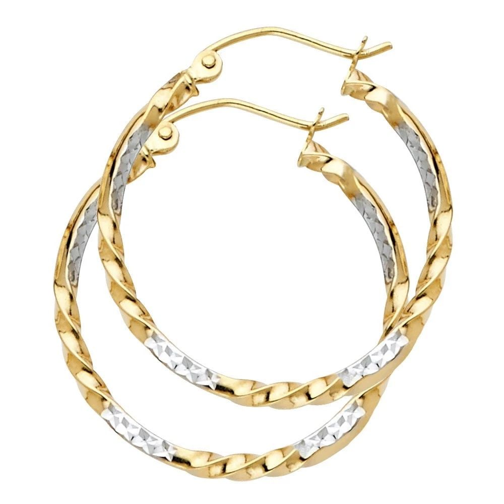 NEW 14K TWO TONE GOLD CURLED HOOP EARRINGS (1 of 2)