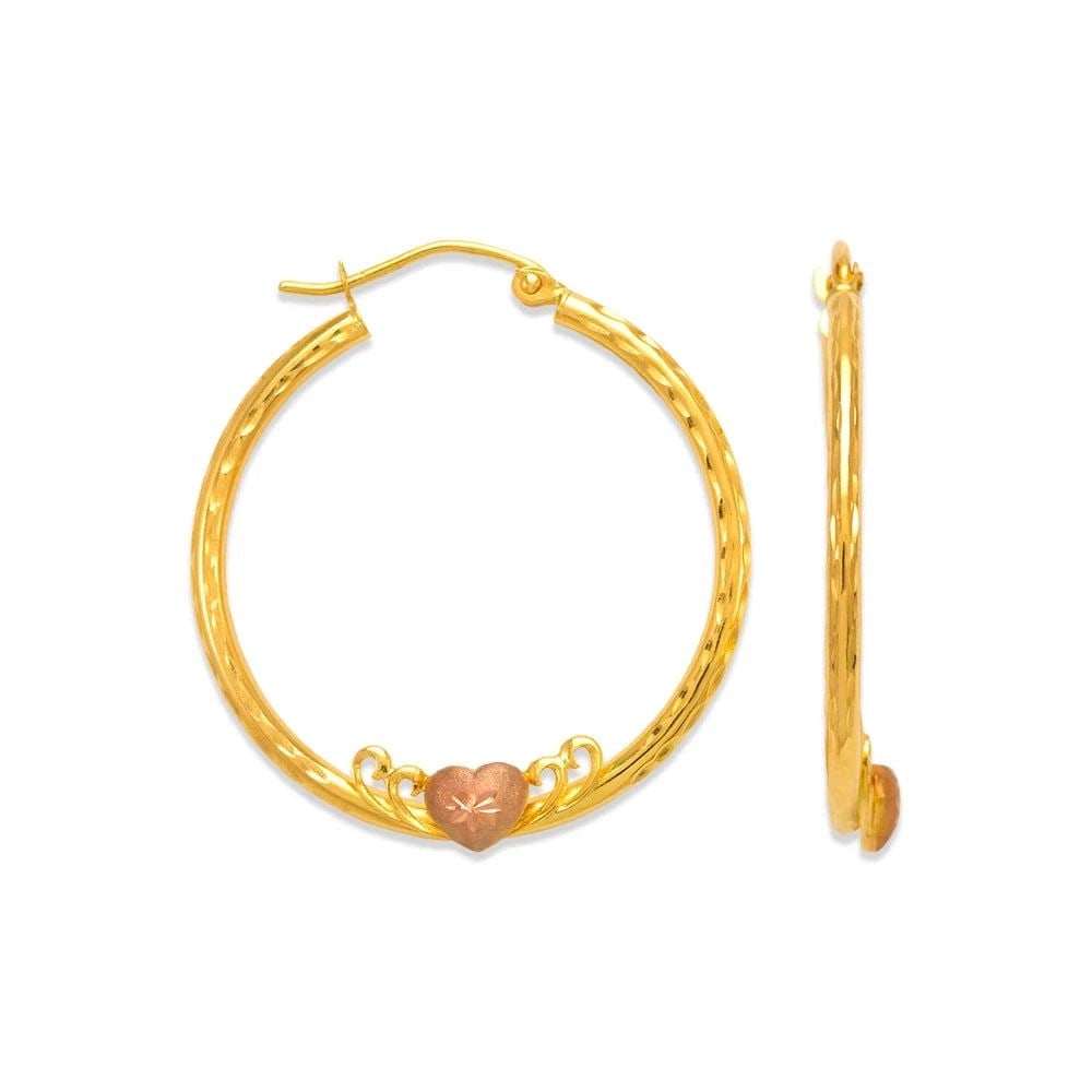 NEW 14K TWO TONE GOLD 2MM ROUND TUBE HEART HOOP EARRINGS: NEW 14K TWO TONE GOLD 2MM ROUND TUBE HEART HOOP EARRINGS 2MM ROUND TUBE HEART HOOP EARRINGS NEW 14K TWO TONE GOLD Width: Approx. 2mm AVERAGE Apx WEIGHT: 1.3g