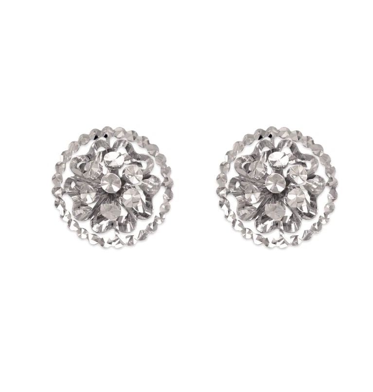 NEW 14K WHITE GOLD DIAMOND CUT FLOWER STUD EARRINGS (1 of 2)