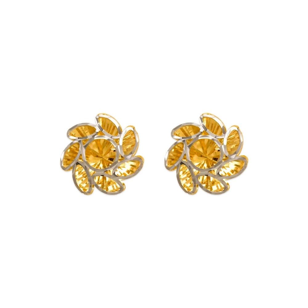 NEW 14K TWO TONE GOLD MEDIUM DIAMOND CUT FLOWER STUD EARRINGS (1 of 2)