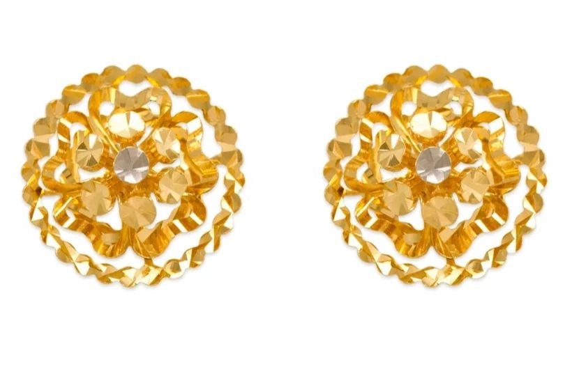 NEW 14K TWO TONE GOLD DIAMOND CUT FLOWER STUD EARRINGS (1 of 2)
