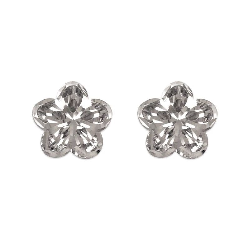 NEW 14K WHITE GOLD DIAMOND CUT FLOWER STUD EARRINGS (1 of 2)