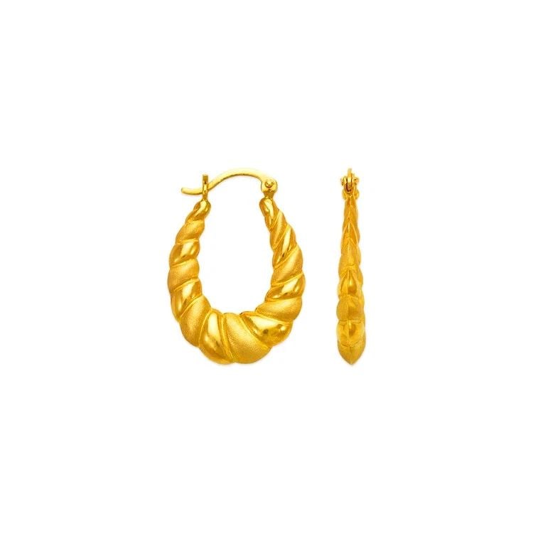 NEW 14K YELLOW GOLD HOLLOW SHRIMP HOOP EARRINGS (1 of 2)