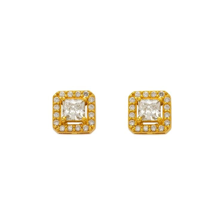 NEW 14K YELLOW GOLD FANCY PRINCESS CUT STUD EARRINGS: NEW 14K YELLOW GOLD FANCY PRINCESS CUT STUD EARRINGS FANCY PRINCESS CUT STUD EARRINGS NEW 14K YELLOW GOLD Width: Approx. 8x8mm Apx WEIGHT: 1.8g