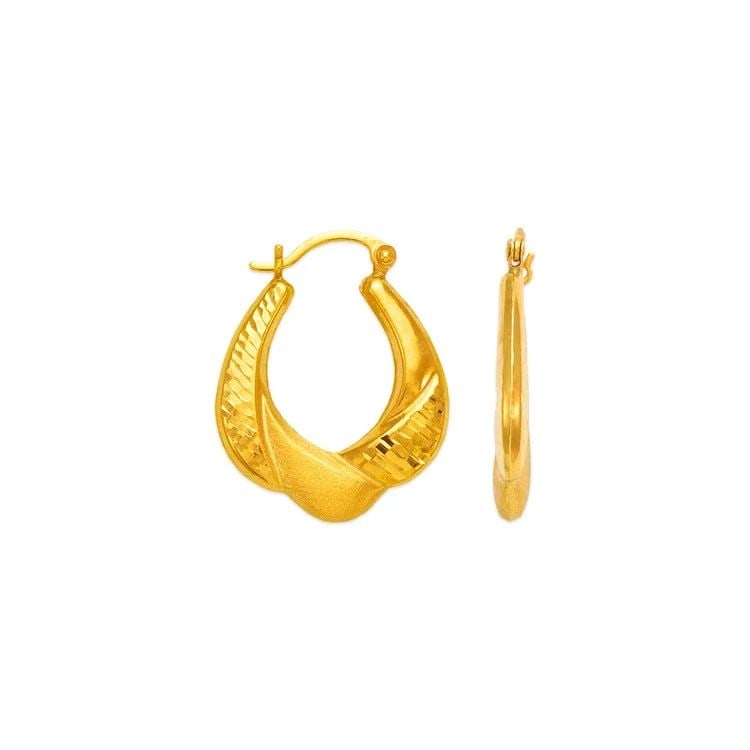 NEW 14K YELLOW GOLD HOLLOW SHRIMP HOOP EARRINGS (1 of 2)