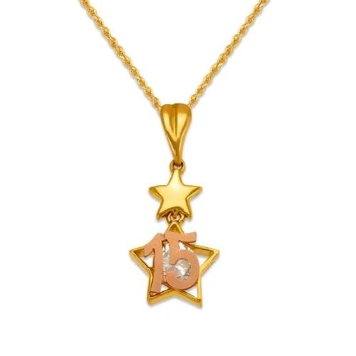 NEW 14K TWO TONE GOLD 15 ANOS STAR PENDANT (1 of 2)