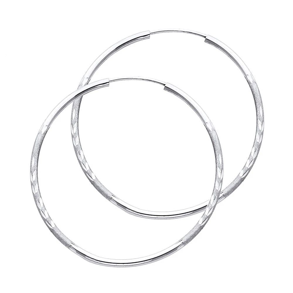 NEW 14K WHITE GOLD 1.5MM BUDDED DC ENDLESS HOOP EARRINGS (38MM) (1 of 2)