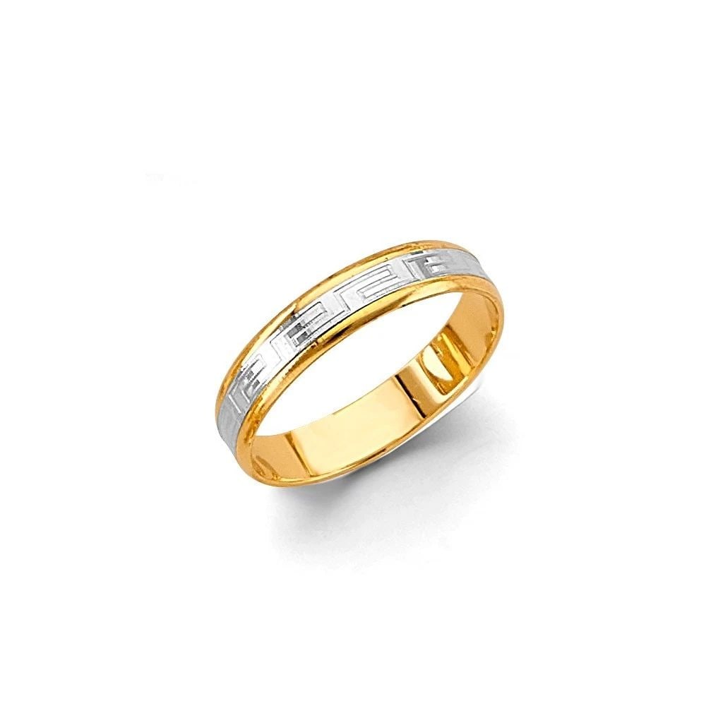 NEW 14K TWO TONE GOLD 4MM GREEK DESIGN WEDDING BAND - SIZE 7- SIZE 7: NEW 14K TWO TONE GOLD 4MM GREEK DESIGN WEDDING BAND - SIZE 7 4MM GREEK DESIGN WEDDING BAND - SIZE 7 NEW 14K TWO TONE GOLD WIDTH : Average Apx WEIGHT : 1.8g