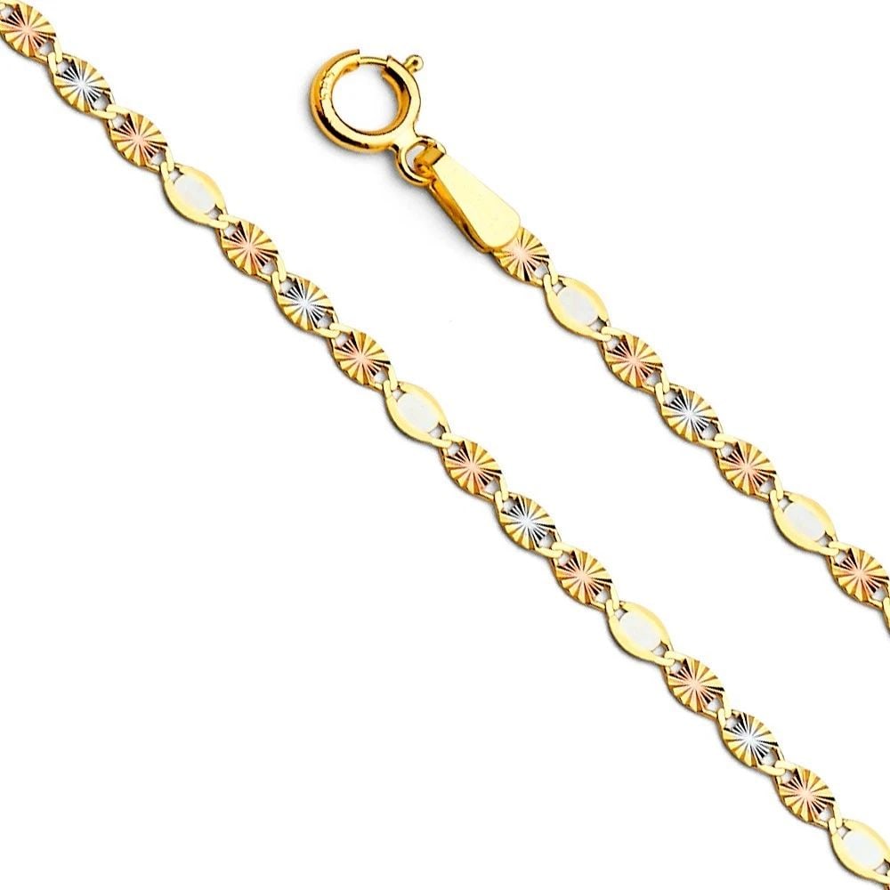 NEW 14K TRI COLOR GOLD 2.1MM FLAT VALENTINO STAR DC CHAIN (1 of 2)