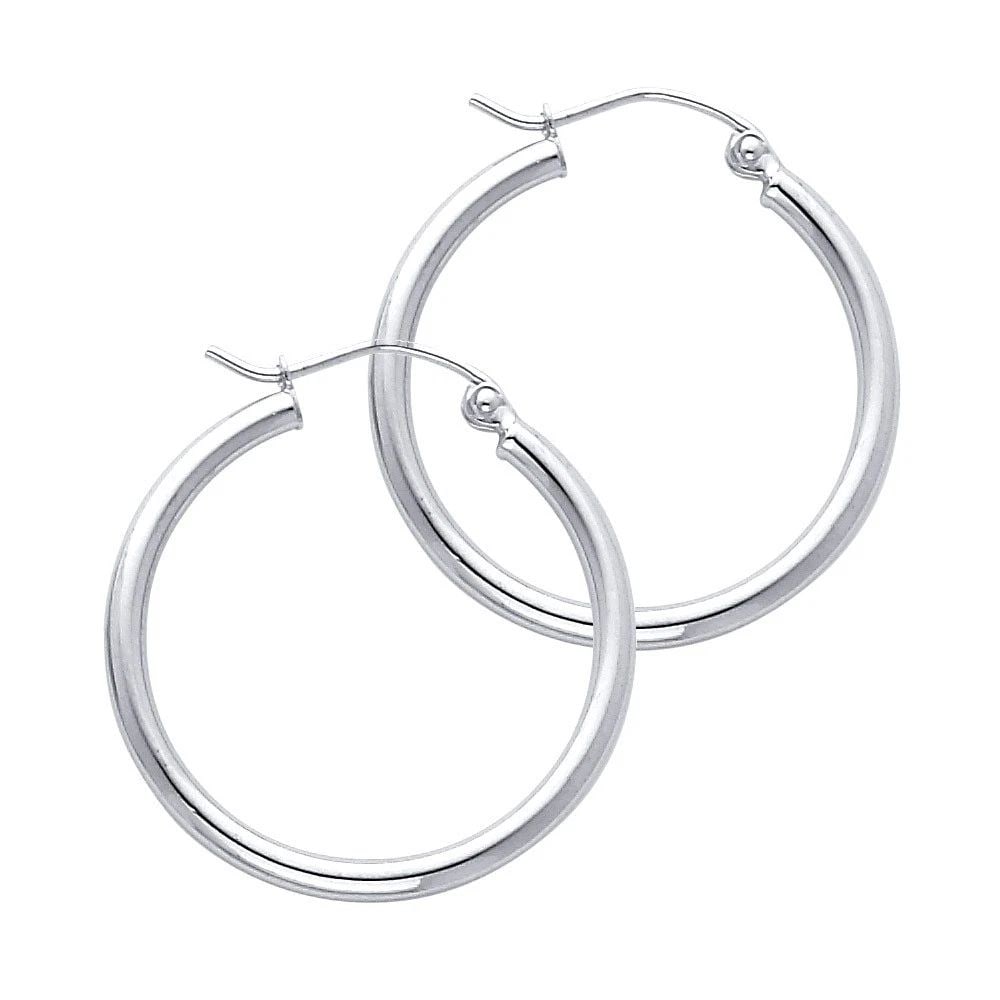 NEW 14K WHITE GOLD 2MM ROUND TUBE POLISHED HOOP EARRINGS (25MM): NEW 14K WHITE GOLD 2MM ROUND TUBE POLISHED HOOP EARRINGS (25MM) 2MM ROUND TUBE POLISHED HOOP EARRINGS (25MM) NEW 14K WHITE GOLD Height : 25 mm Width : 25 mm Weight : 1.3g