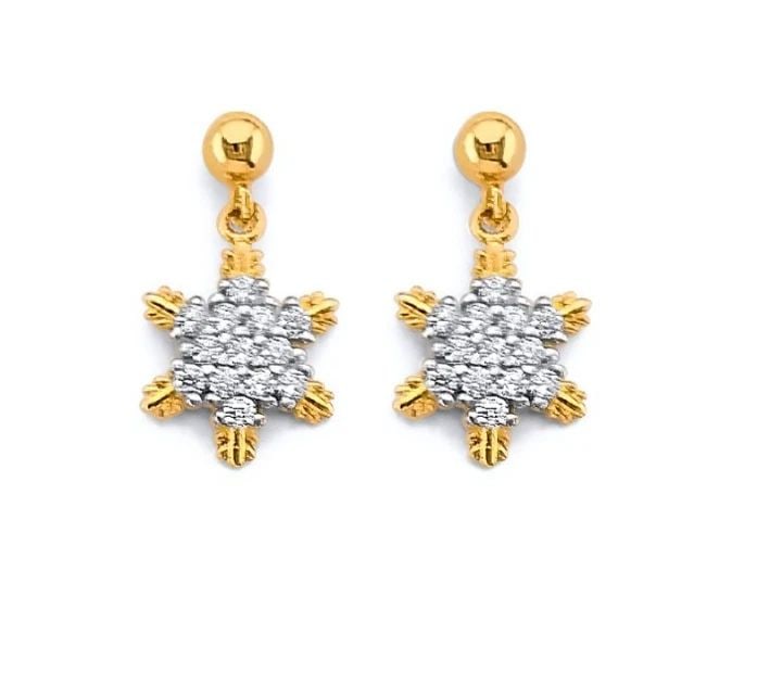 NEW 14K YELLOW GOLD HANGING STAR PUSH BACK EARRINGS (1 of 2)
