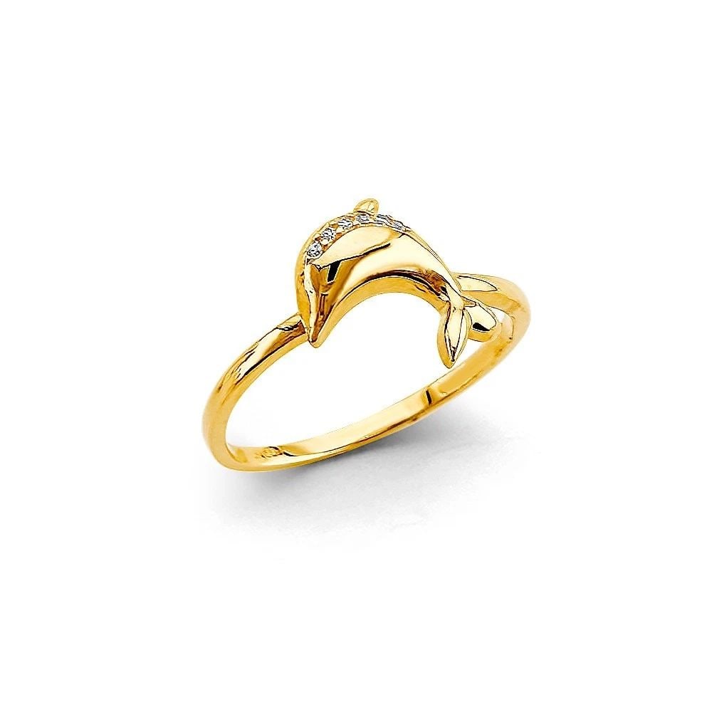 NEW 14K YELLOW GOLD DOLPHIN RING -SIZE 7 (1 of 2)
