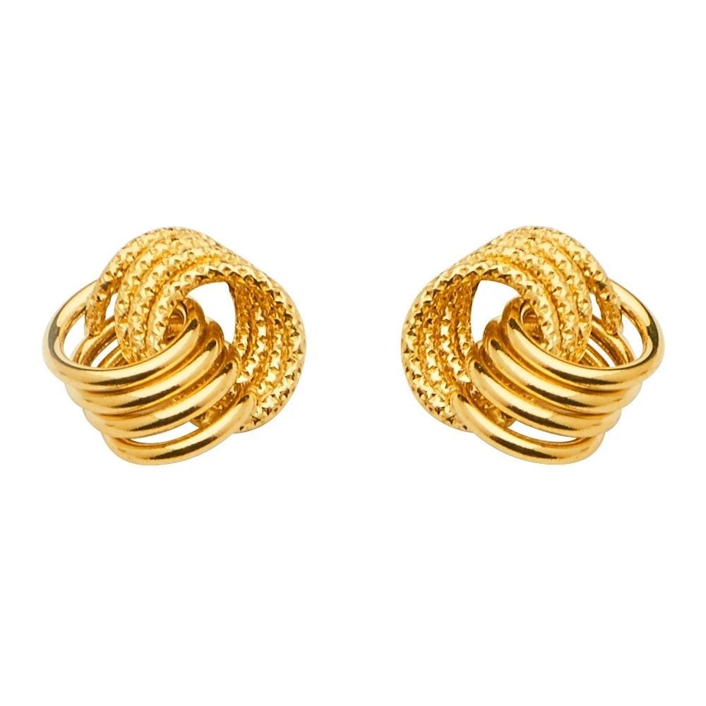NEW 14K YELLOW GOLD LOVE KNOT EARRINGS WITH PUSH BACK: NEW 14K YELLOW GOLD LOVE KNOT EARRINGS WITH PUSH BACK LOVE KNOT EARRINGS WITH PUSH BACK NEW 14K YELLOW GOLD HEIGHT - 10 mm WIDTH - 11 mm Apx WEIGHT - 1.3 g