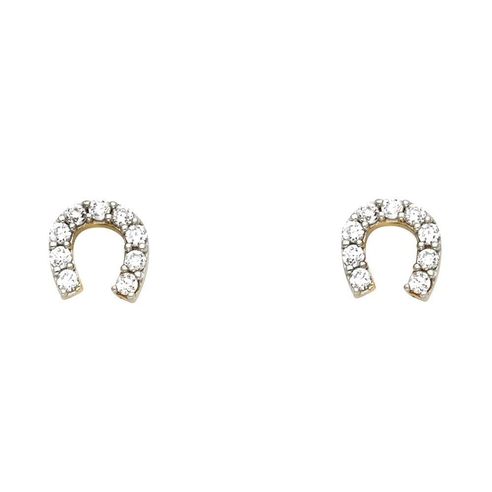 NEW 14K TWO TONE GOLD HORSE SHOE POST EARRINGS (1 of 2)