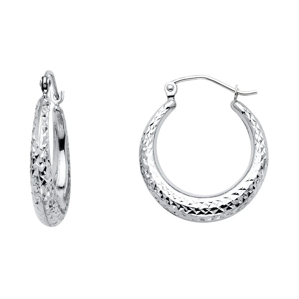NEW 14K WHITE GOLD DC MOON SHAPE HOOP EARRINGS (20MM): NEW 14K WHITE GOLD DC MOON SHAPE HOOP EARRINGS (20MM) DC MOON SHAPE HOOP EARRINGS (20MM) NEW 14K WHITE GOLD Height : 15 mm Width : 15 mm Weight : 1.3g