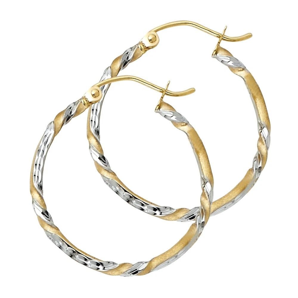 NEW 14K TWO TONE GOLD CURLED HOOP EARRINGS (1 of 2)