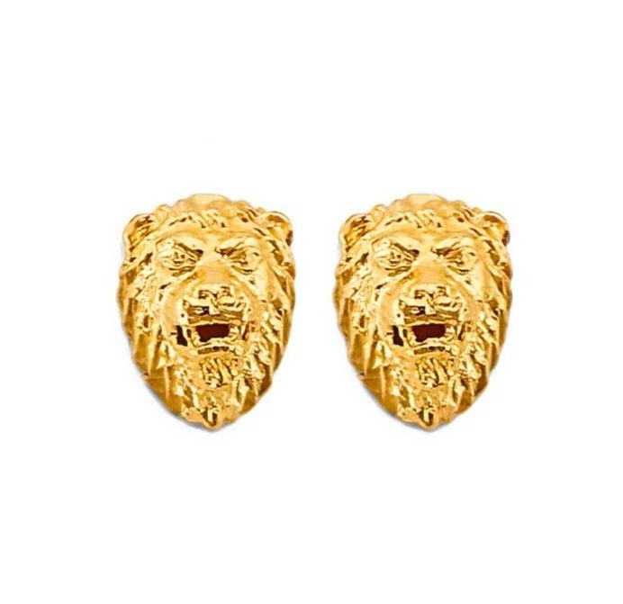 NEW 14K YELLOW GOLD LION PUSH BACK EARRINGS (1 of 2)