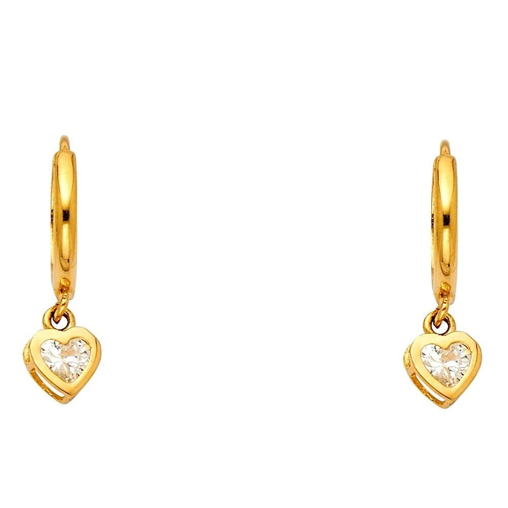 NEW 14K YELLOW GOLD DANGLE HUGGIES EARRINGS (1 of 2)