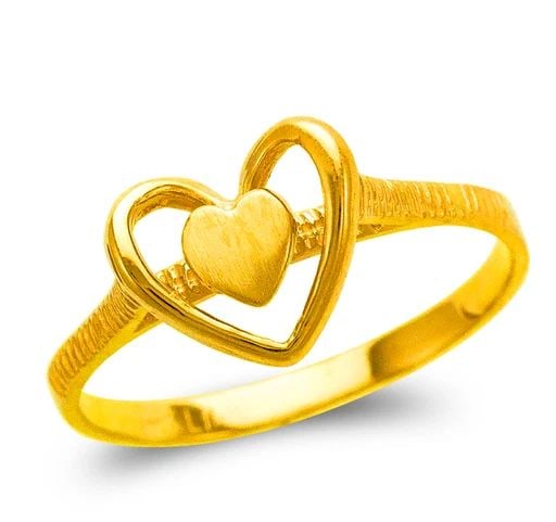 NEW 14K YELLOW GOLD LADIES HEART IN HEART DESIGN RING: NEW 14K YELLOW GOLD LADIES HEART IN HEART DESIGN RING LADIES HEART IN HEART DESIGN RING NEW 14K YELLOW GOLD SIZE Apx: 9mm WEIGHT: 1.7g