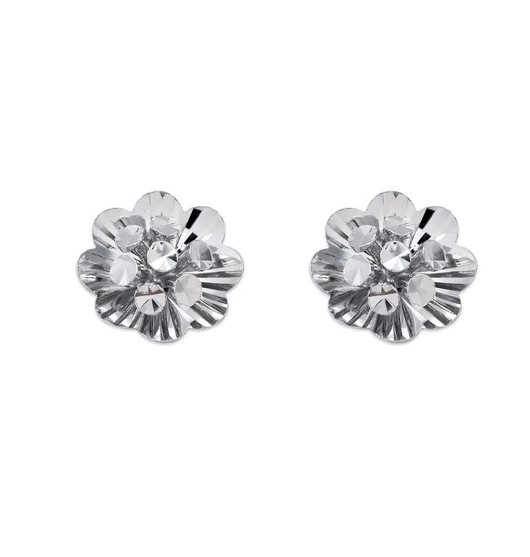 NEW 14K WHITE GOLD MEDIUM DIAMOND CUT FLOWER STUD EARRINGS (1 of 2)