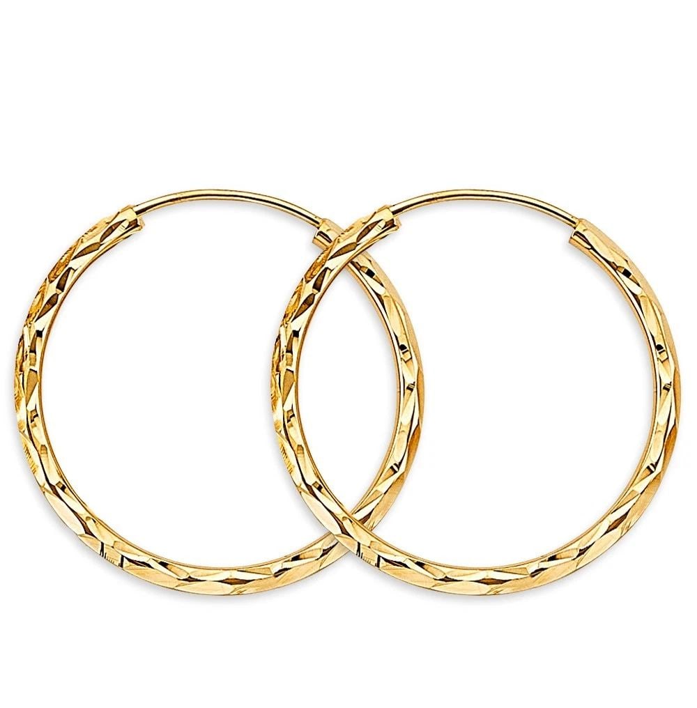 NEW 14K YELLOW GOLD 1.8MM SHINY DC ENDLESS HOOP EARRINGS (25MM): NEW 14K YELLOW GOLD 1.8MM SHINY DC ENDLESS HOOP EARRINGS (25MM) 1.8MM SHINY DC ENDLESS HOOP EARRINGS (25MM) NEW 14K YELLOW GOLD HEIGHT - 25 mm WIDTH - 25 mm Apx WEIGHT - 1.3 g