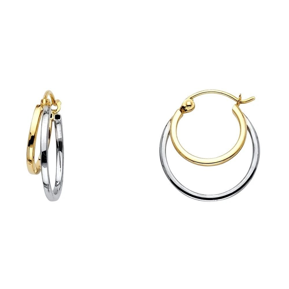 NEW 14K TWO TONE GOLD 2 LINE HOLLOW HOOP EARRINGS (18MM): NEW 14K TWO TONE GOLD 2 LINE HOLLOW HOOP EARRINGS (18MM) 2 LINE HOLLOW HOOP EARRINGS (18MM) NEW 14K TWO TONE GOLD Height : 16 mm Width : 16 mm Weight : 1.2g