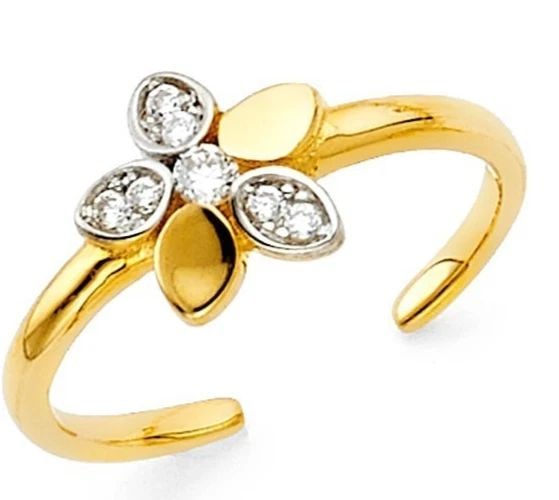 NEW 14K TWO TONE GOLD FLOWER CZ TOE RING (1 of 2)