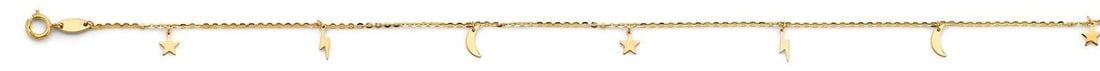 NEW 14K YELLOW GOLD CELESTIAL CHARM LIGHT STAR MOON ANKLET (9+1) (1 of 2)