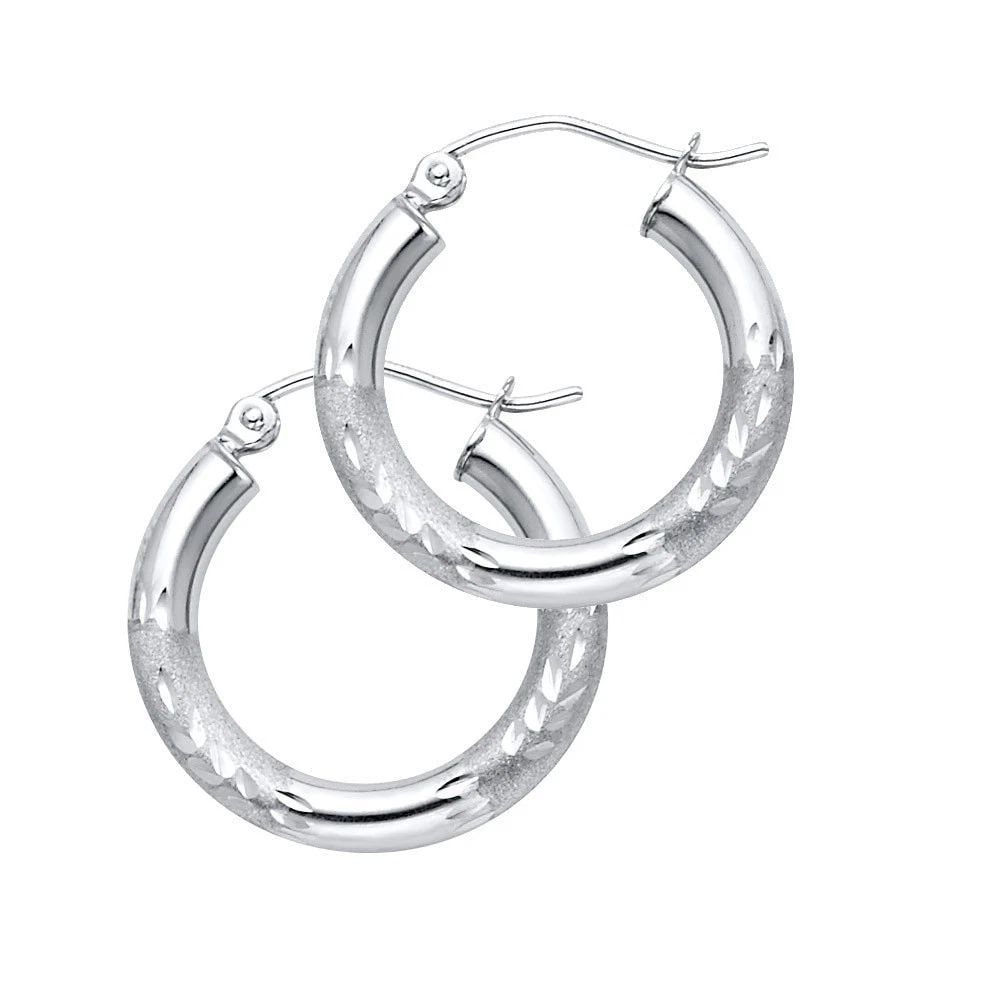 NEW 14K WHITE GOLD 3MM BUDDED DC HOOP EARRINGS: NEW 14K WHITE GOLD 3MM BUDDED DC HOOP EARRINGS 3MM BUDDED DC HOOP EARRINGS NEW 14K WHITE GOLD Height : 20 mm Width : 20 mm Weight : 1.2g