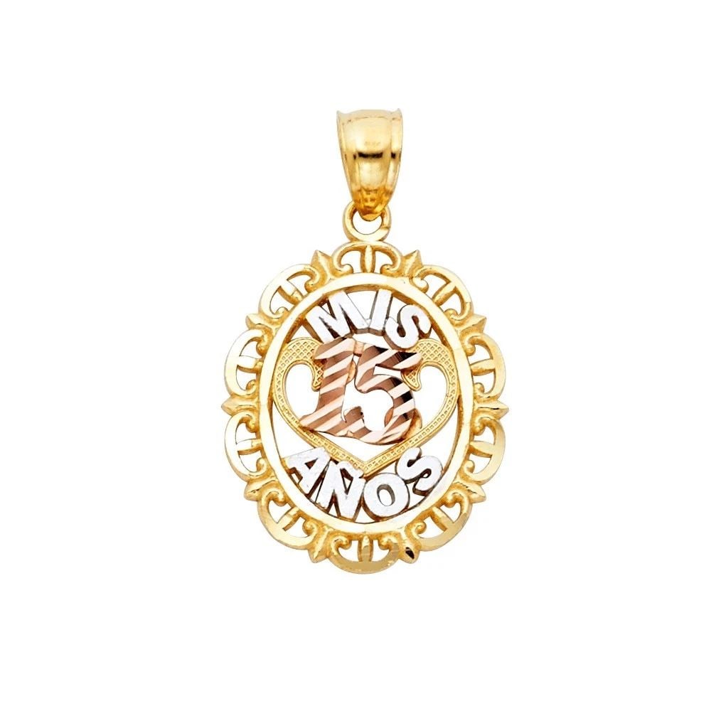 NEW 14K TRI COLOR GOLD 15 YEARS PENDANT (1 of 2)