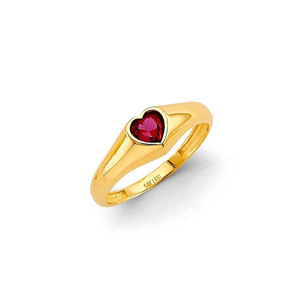 NEW 14K YELLOW GOLD HEART BEZEL RING -SIZE 7 (1 of 2)