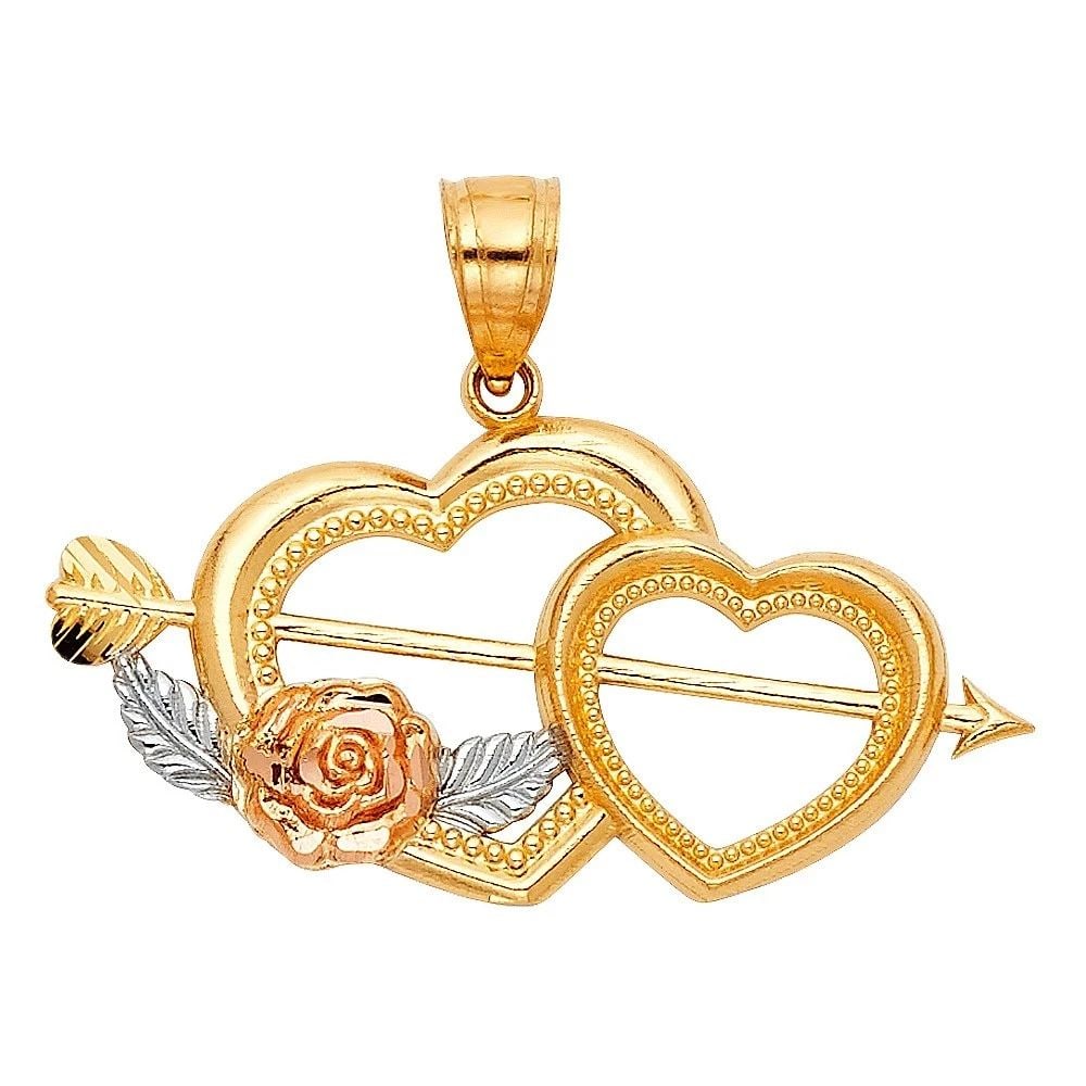 NEW 14K TRI COLOR GOLD HEART PENDANT: NEW 14K TRI COLOR GOLD HEART PENDANT HEART PENDANT NEW 14K TRI COLOR GOLD Height : 17 mm Width : 30 mm Apx. WEIGHT : 1.6g
