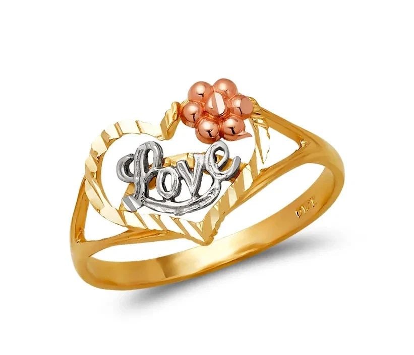 NEW 14K TRICOLOR GOLD LADIES HEART LOVE FILIGREE RING: NEW 14K TRICOLOR GOLD LADIES HEART LOVE FILIGREE RING LADIES HEART LOVE FILIGREE RING NEW 14K TRICOLOR GOLD SIZE Apx: 11mm WEIGHT: 1.6g