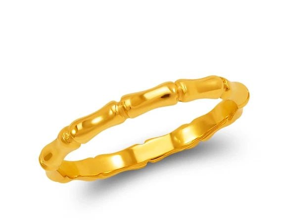 NEW 14K YELLOW GOLD LADIES BAMBOO RING 2MM (1 of 2)