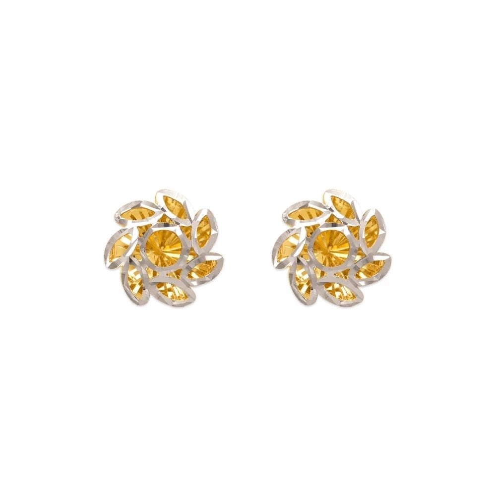 NEW 14K TWO TONE GOLD SMALL DIAMOND CUT FLOWER STUD EARRINGS (1 of 2)