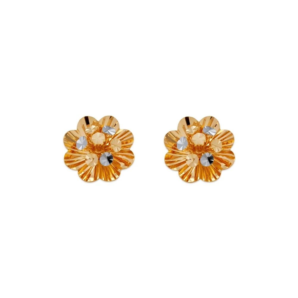 NEW 14K TWO TONE GOLD MEDIUM DIAMOND CUT FLOWER STUD EARRINGS: NEW 14K TWO TONE GOLD MEDIUM DIAMOND CUT FLOWER STUD EARRINGS MEDIUM DIAMOND CUT FLOWER STUD EARRINGS NEW 14K TWO TONE GOLD Width: Approx. 10mm Apx WEIGHT: 1.6g