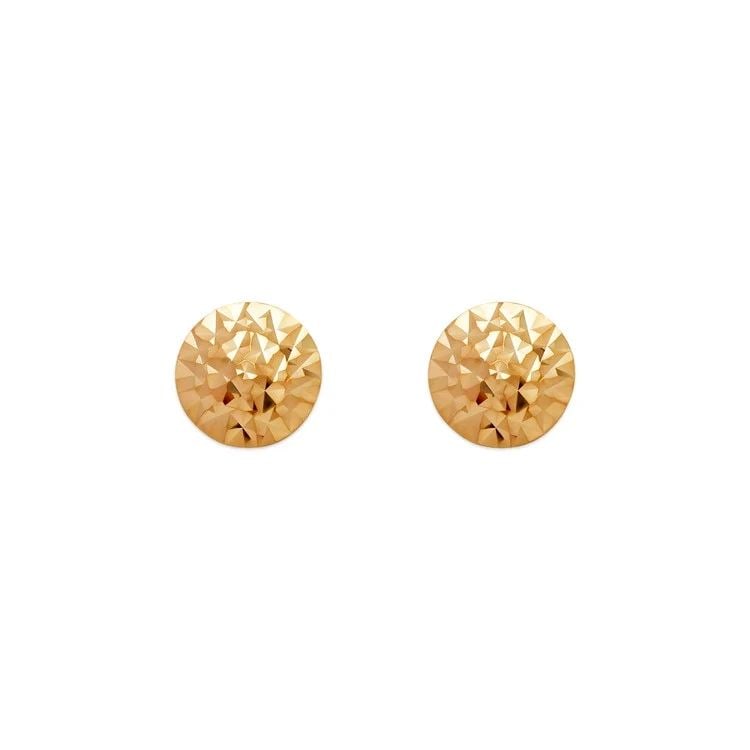 NEW 14K YELLOW GOLD DIAMOND CUT CURVED BALL STUD EARRINGS (1 of 2)