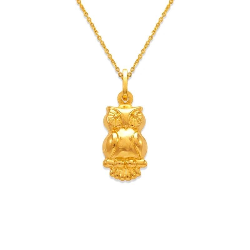 NEW 14K YELLOW GOLD OWL CHARM PENDANT (1 of 2)