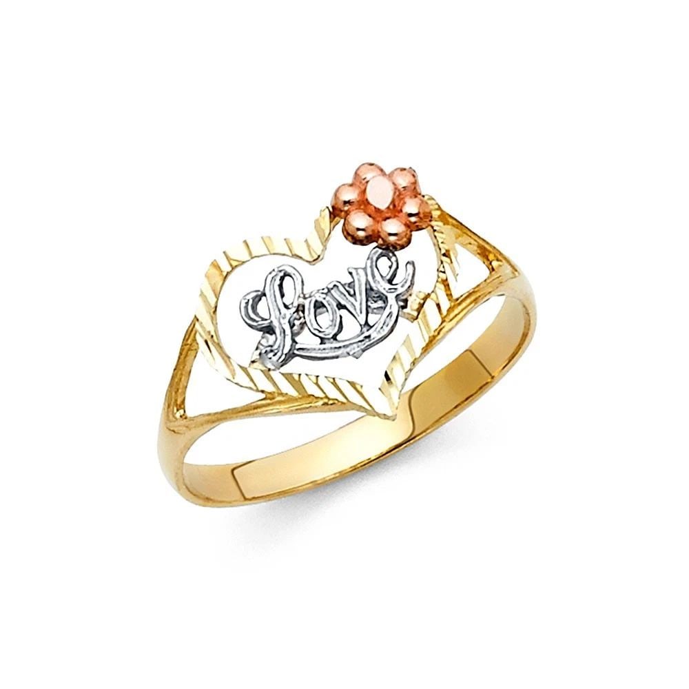 NEW 14K TRI COLOR GOLD LOVE RING -SIZE 7: NEW 14K TRI COLOR GOLD LOVE RING LOVE RING NEW 14K TRI COLOR GOLD WIDTH : 12 mm Average Apx WEIGHT : 1.6g