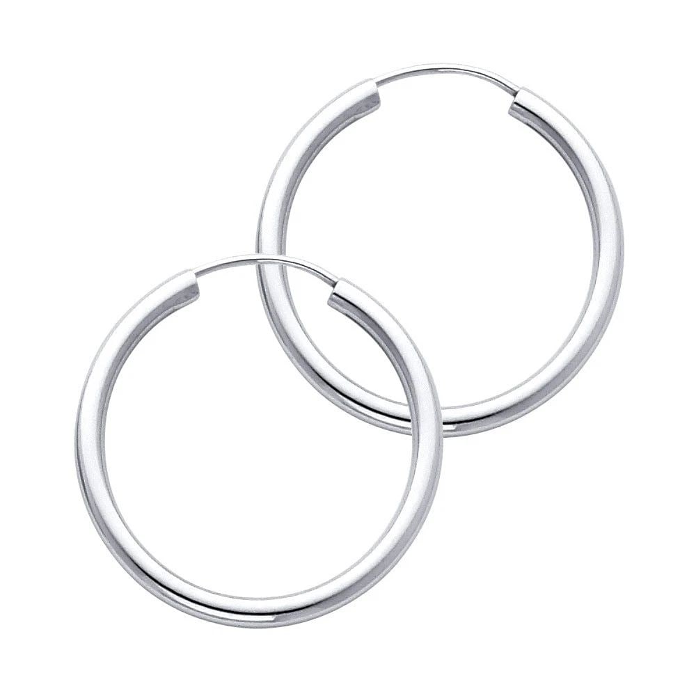 NEW 14K WHITE GOLD 2MM ROUND TUBE POLISHED ENDLESS HOOP EARRINGS (25MM): NEW 14K WHITE GOLD 2MM ROUND TUBE POLISHED ENDLESS HOOP EARRINGS (25MM) 2MM ROUND TUBE POLISHED ENDLESS HOOP EARRINGS (25MM) NEW 14K WHITE GOLD Height : 25 mm Width : 25 mm Weight : 1.2g