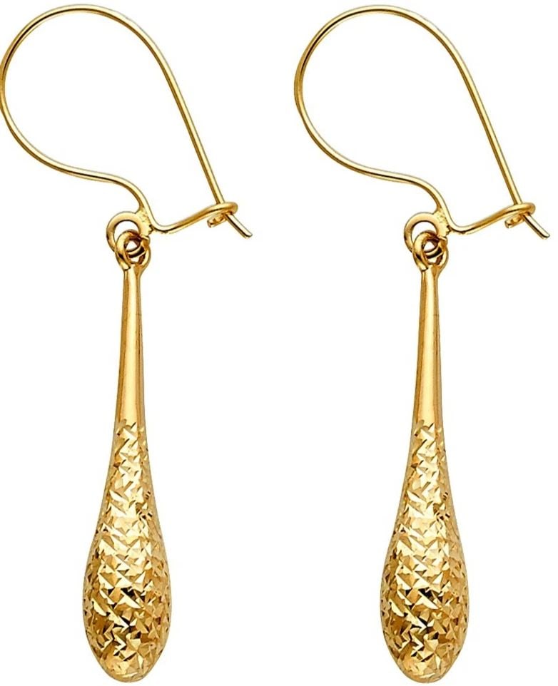 NEW 14K YELLOW GOLD DC HOLLOW TEAR DROP HANGING EARRINGS (1 of 2)