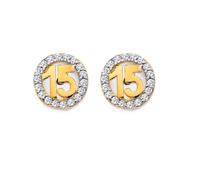 NEW 14K YELLOW GOLD ROUND 15 YEARS PUSH BACK EARRINGS: NEW 14K YELLOW GOLD ROUND 15 YEARS PUSH BACK EARRINGS ROUND 15 YEARS PUSH BACK EARRINGS NEW 14K YELLOW GOLD HEIGHT - 8 mm WIDTH - 8 mm Apx WEIGHT - 1.2 g
