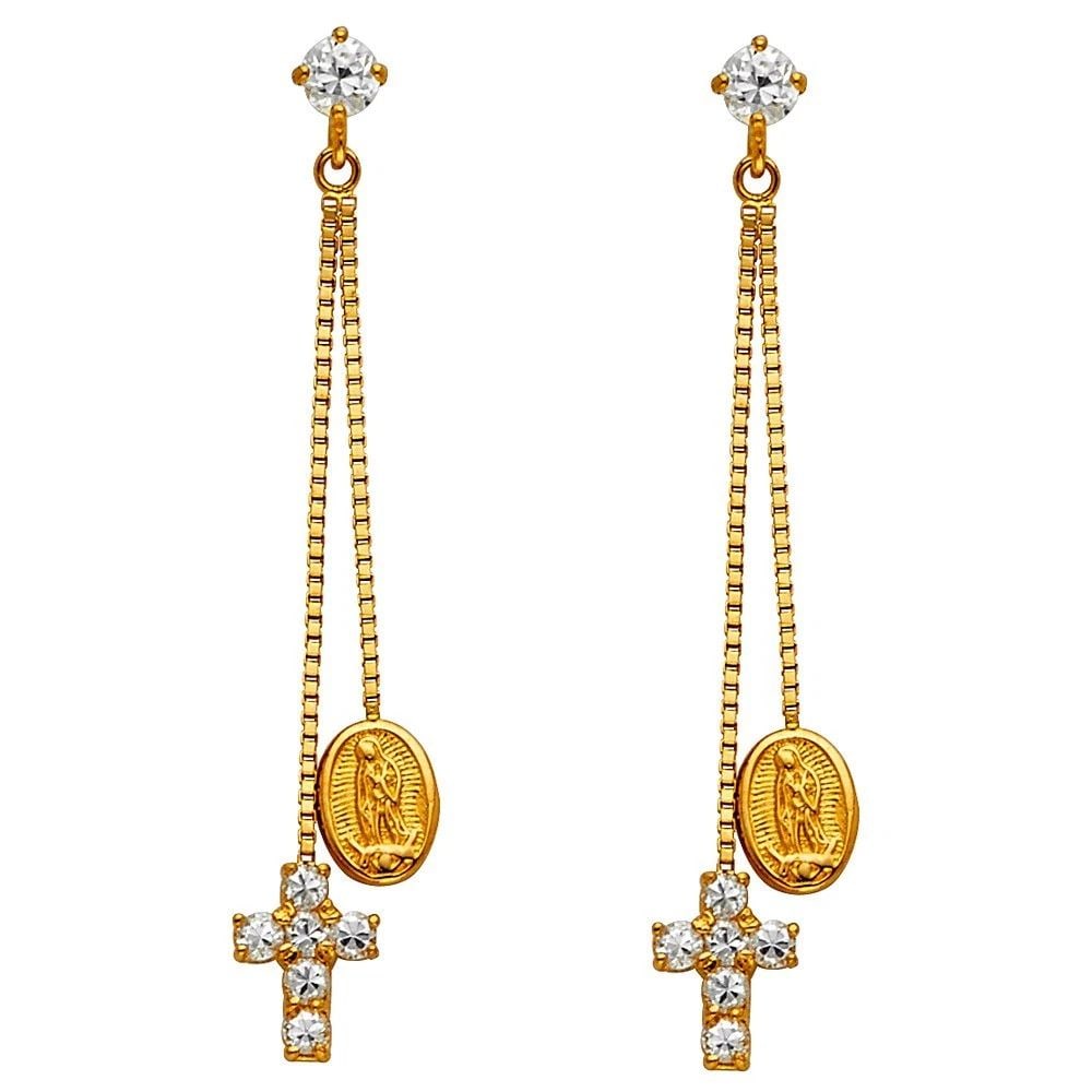 NEW 14K YELLOW GOLD DANGLE HUGGIES EARRINGS (1 of 2)