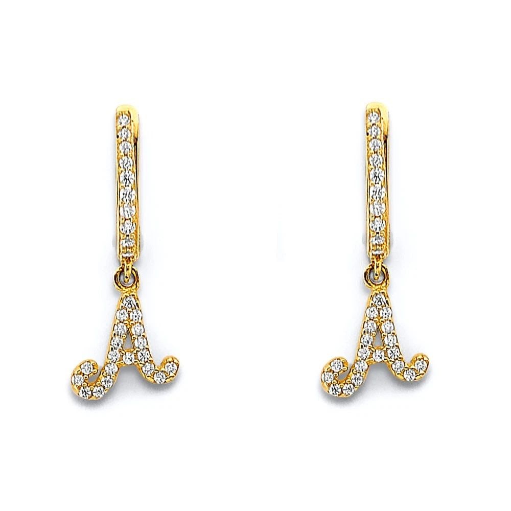 NEW 14K TWO TONE GOLD HANGING INITIAL HUGGIES EARRINGS (1 of 2)