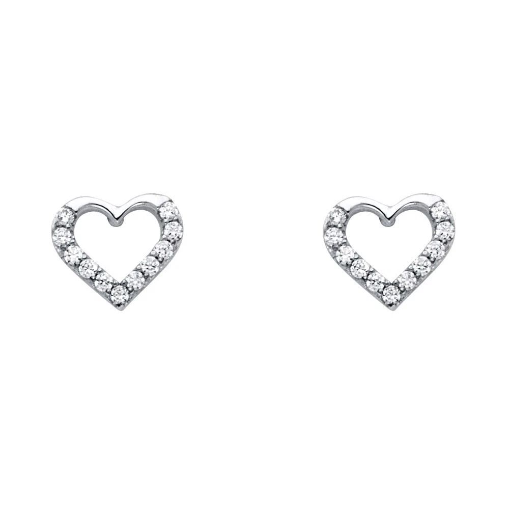 NEW 14K WHITE GOLD HEART POST EARRINGS (1 of 2)