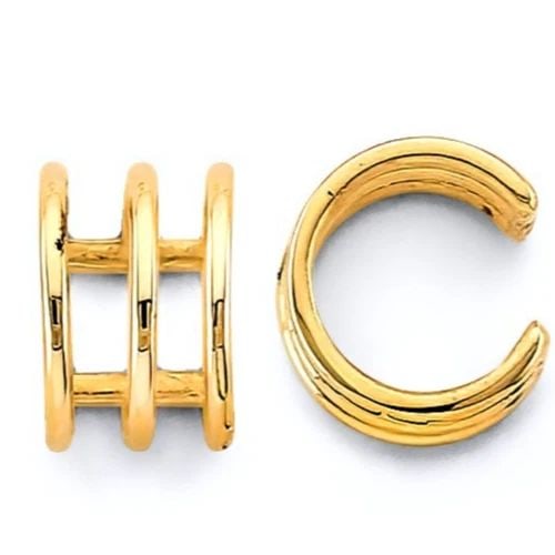 NEW 14K YELLOW GOLD 3 LINE EARRINGS CUFF (SINGLE PIECE): NEW 14K YELLOW GOLD 3 LINE EARRINGS CUFF (SINGLE PIECE) 3 LINE EARRINGS CUFF (SINGLE PIECE) NEW 14K YELLOW GOLD HEIGHT - 10 mm WIDTH - 10 mm Apx WEIGHT - 1.1 g